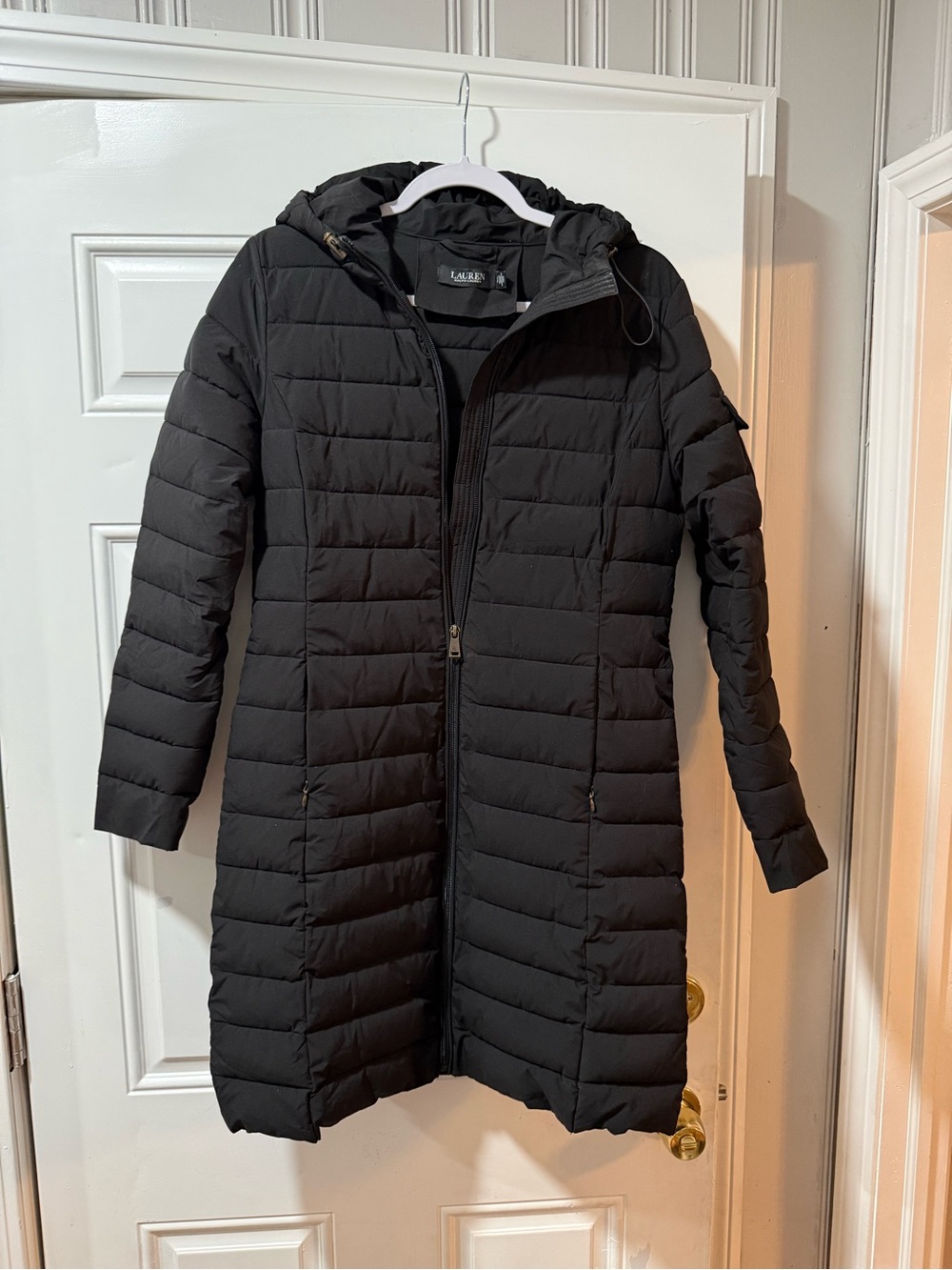 Lauren Ralph Lauren Black Quilted Hooded Long Puffer Coat
